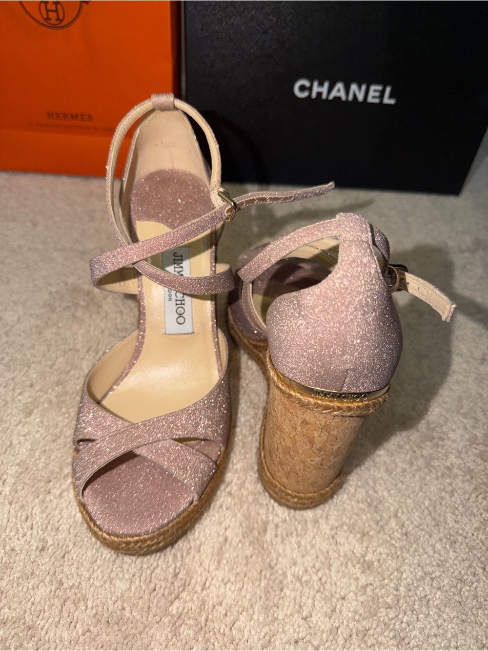 Jimmy Choo Alanah Cork 105MM Wedges, Size 8.5